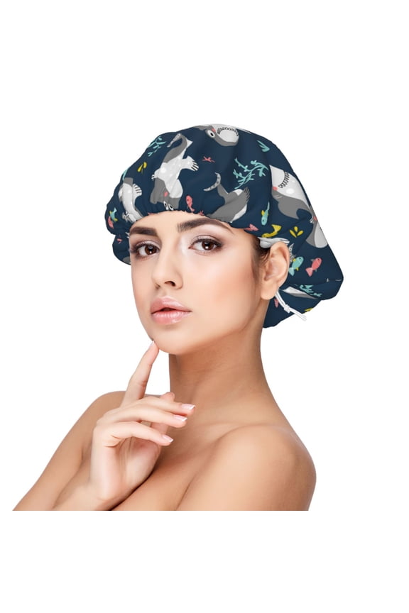 Friendly Sharks Pattern Silk Satin Hair Bonnet for Sleeping, Adjustable Sleep Cap Turban for Women , Curly Straight Hair Long Large Braid