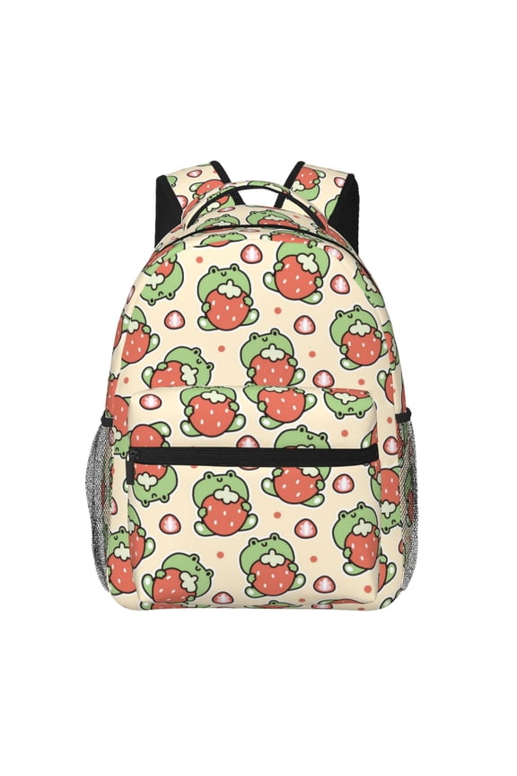 Frog Hold Strawberry Pattern Casual Backpack for School, Work, Travel  Adjustable Straps, Multiple Compartments  Ergonomic Design, Fits Laptops and Tablets