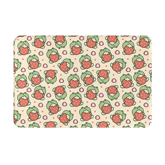 Rateoe Frog Hold Strawberry Pattern Flannel Door Mat Indoor Outdoor Entrance, Waterproof All-Weather Doormat,Fade Resistant, Low Profile Entryway Mat 16x24in