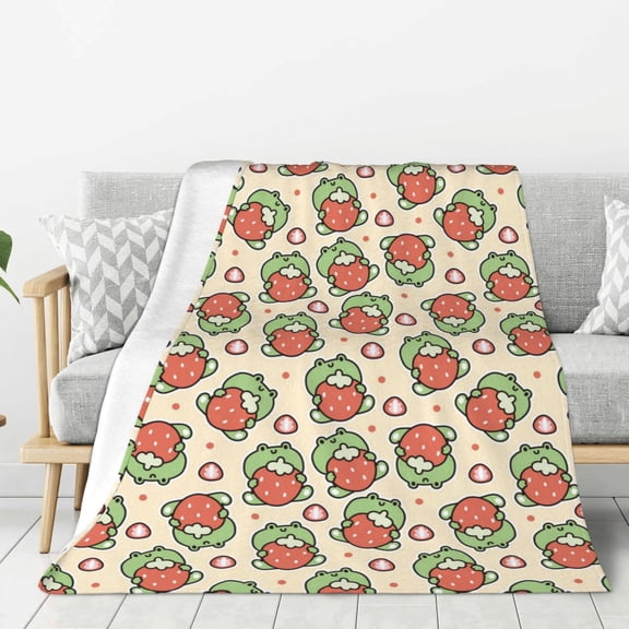 Rateoe Frog Hold Strawberry Pattern Flannel Throw Blanket, Ultra-soft Blanket for Bed, Couch, Car, Hypoallergenic Anti-pilling blanket-60"x50"(Vertical)