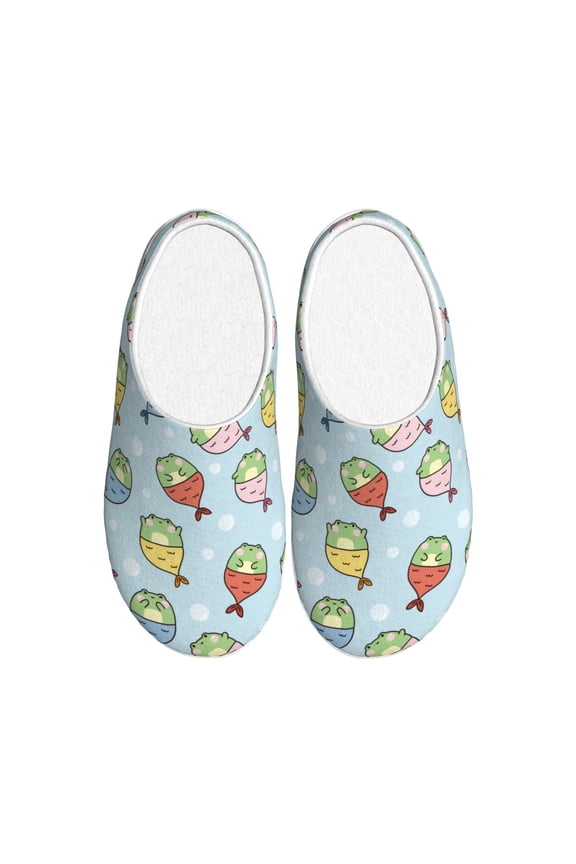 Frog In Mermaid Print Women's Men's Cotton Knit Slippers Lightweight Memory Foam Indoor House Shoes with Anti-Skid Sole-40/41
