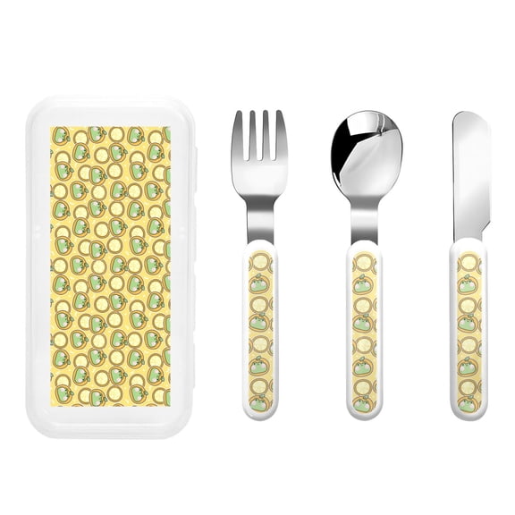 Rateoe Frog In Orange Hat for Stainless Steel Kids Silverware Set - Child and Toddler Safe Flatware - Children's Knife, Fork And Spoon Set