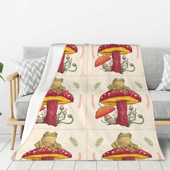 Rateoe Frog Sitting On Mushroom Pattern Flannel Throw Blanket, Ultra-soft Blanket for Bed, Couch, Car, Hypoallergenic Anti-pilling blanket-40"x30"(Vertical)