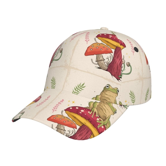 Rateoe Frog Sitting On Mushroom Pattern Baseball Cap Outdoor Cap Mountain Dad Hat - Unstructured Soft Cotton Cap-Adjustable UV Protection Cap