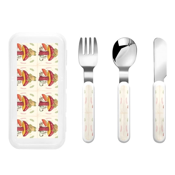 Rateoe Frog Sitting On Mushroom for Stainless Steel Kids Silverware Set - Child and Toddler Safe Flatware - Children's Knife, Fork And Spoon Set