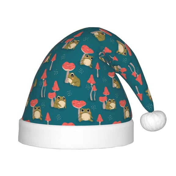 Rateoe Frog and Mushrooms Santa Hat Confortable Christmas Hat for Christmas Party Favors Fit for Kids