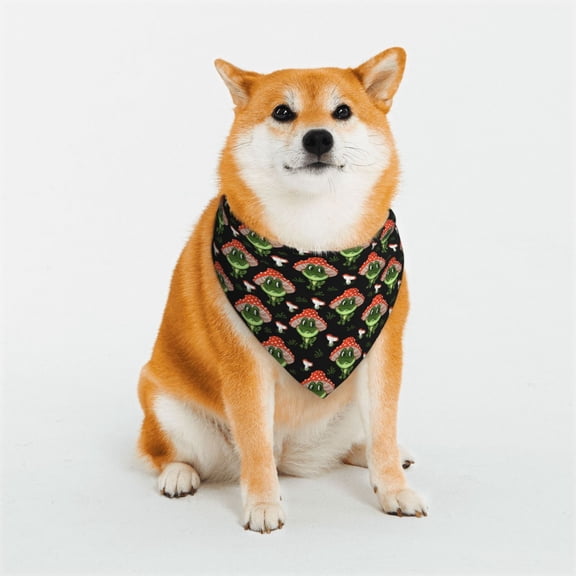 Rateoe Frogs In Mushroom Hats Print Pet Scarf for Dogs and Cats – Stylish Reflective Design, Breathable & Durable Pet Bandana with Quick-Release Buckle-Small