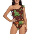 thumbnail image 1 of Rateoe Frogs and Mushrooms Pattern Women One Piece Swimsuits Tummy Control One Shoulder Bathing Suits Ruffle Swimwear-Medium, 1 of 6