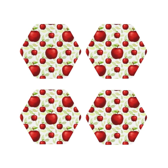 Rateoe Fruit Apples Drawing Drink Coasters Set of 4 Leather Coasters Spill Protection for Table Desk,Durable and Non Slip Leather Coaster ,4 Inches Drink Mats-Hexagon