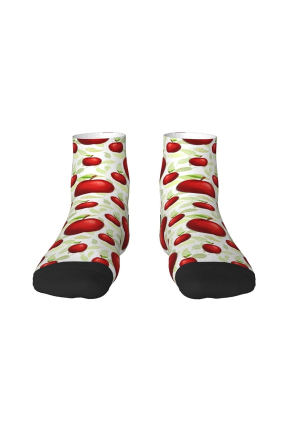 Fruit Apples Pattern Quarter Crew Socks,Toe Seamed Ankle Socks,Cotton Cushioned Breathable Athletic Crew Sports Socks