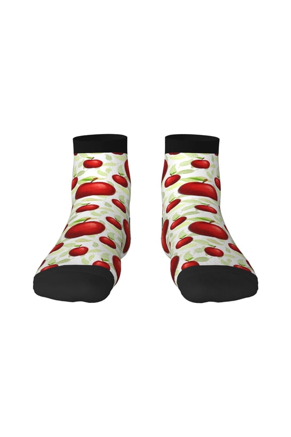 Fruit Apples Pattern Quarter Crew Socks,Toe Seamed Ankle Socks,Cotton Cushioned Breathable Athletic Crew Sports Socks