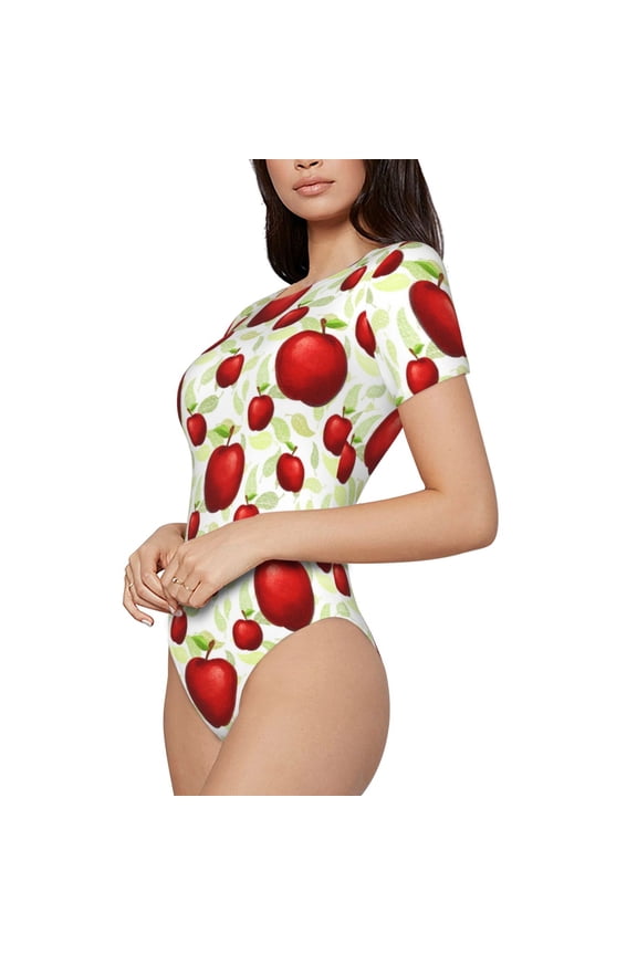 Fruit Apples Printed Women Rash Guard Short Sleeve,Tummy control Swimsuit Surfing Swimsuit Bathing Suit Short-sleeved Onesie UPF 50+