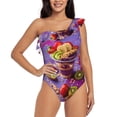 thumbnail image 1 of Rateoe Fruit Parfait Colorful Pattern Women One Piece Swimsuits Tummy Control One Shoulder Bathing Suits Ruffle Swimwear-X-Large, 1 of 6