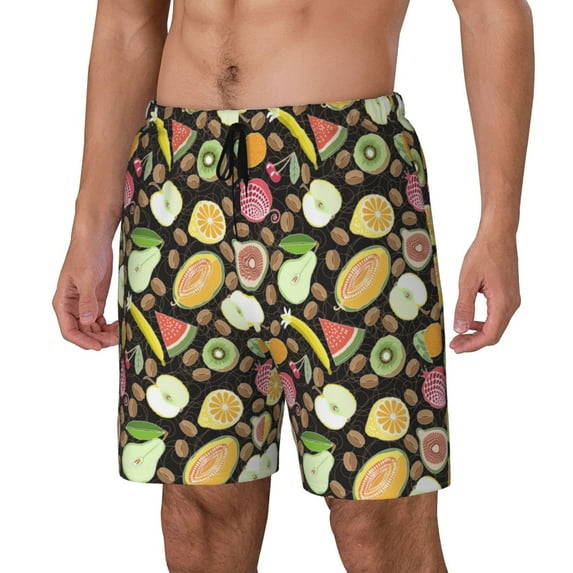 Rateoe Fruits Pattern Men’s Swim Shorts with Compression Liner – Double-Layered Quick-Dry Swimwear, Comfortable & Stretchy Beach Shorts-3X-Large