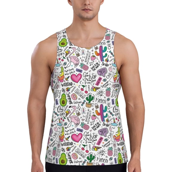 Rateoe Fun Animal with Unicorn Pattern Sleeveless Gym Shirt Muscle Tee Breathable Workout Shirt Slim-Fit Tank Quick Dry Fit Muscle Tank Top Bodybuilding Sleeveless T Shirt-Large