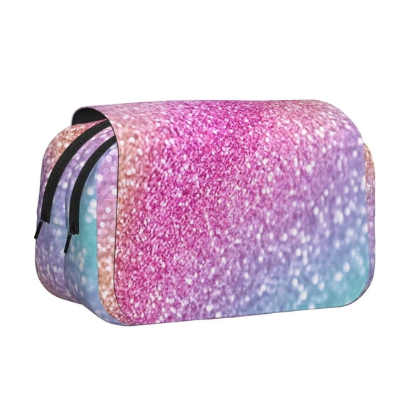 Rateoe Fun Rainbow Pattern Double Clamshell Pen Case, Storage Organizer with Two Zipper Compartments– Holds Up to 50 Pencils & Pens