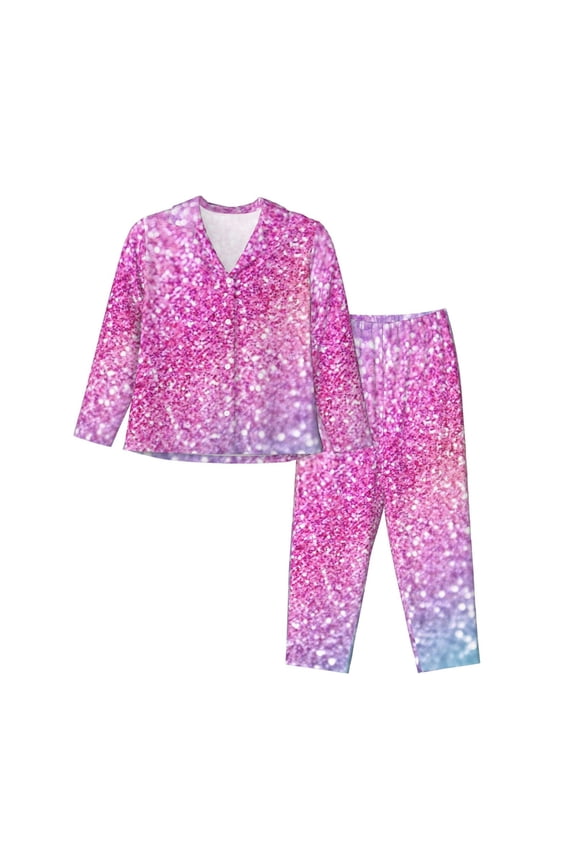 Fun Rainbow Pink Pattern Womens Pajamas Set Long Sleeve Sleepwear Button Down Nightwear Soft Cotton Pj Lounge Sets
