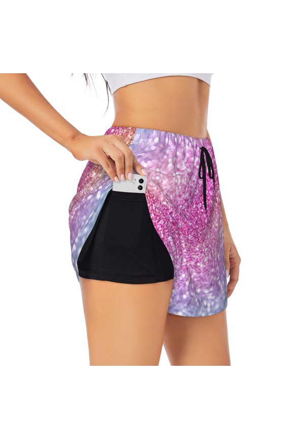 Fun Rainbow Printed 2 in 1 Women's Workout Shorts for Athletic Gym Running Shorts with Phone Pockets-XX-Large