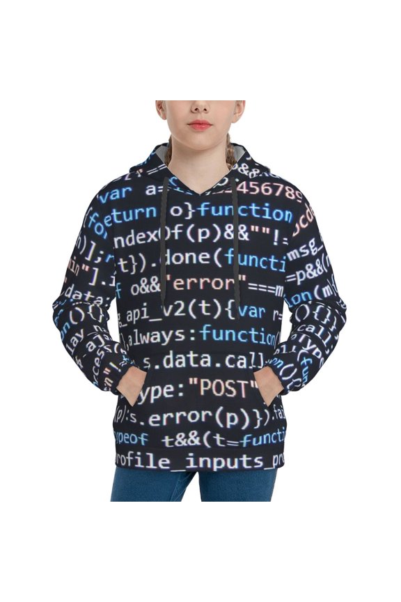 Function Source Code Pattern Boys Hoodie, Youth Pullover Hooded Sweatshirt, Kangaroo Pocket Hoodie for Kids-Medium