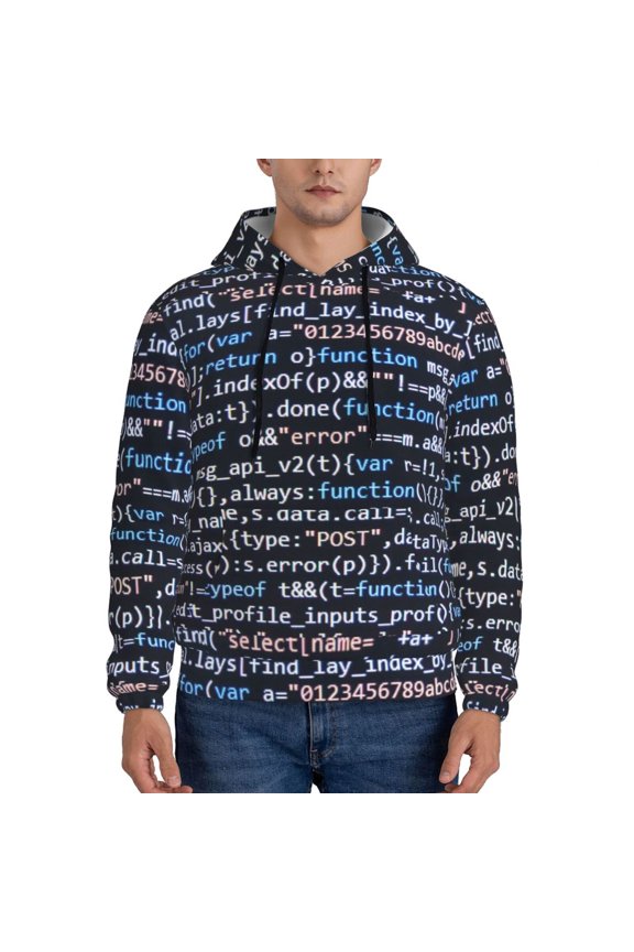 Function Source Code Pattern Mens Hoodie, Pullover Hooded Sweatshirt, Kangaroo Pocket Hoodie Ideal for Daily Wear, Travel and Home-XX-Large