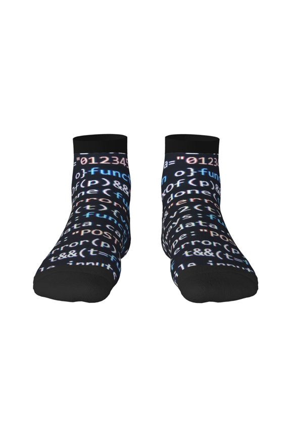Function Source Code Pattern Quarter Crew Socks,Toe Seamed Ankle Socks,Cotton Cushioned Breathable Athletic Crew Sports Socks