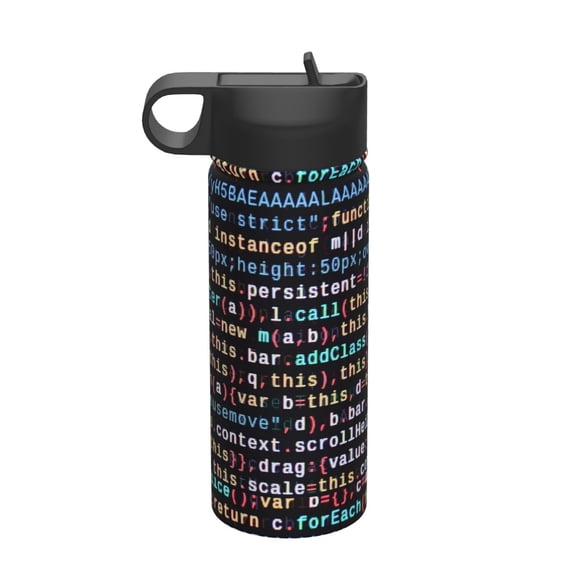Rateoe Function Source Code1 Printed 18oz Sports Insulated Water Bottle, Double-Walled Stainless Steel Kettle with Leak-Proof Straw Lid, Portable & BPA-Free for Outdoor, Gym, Camping, and Travel