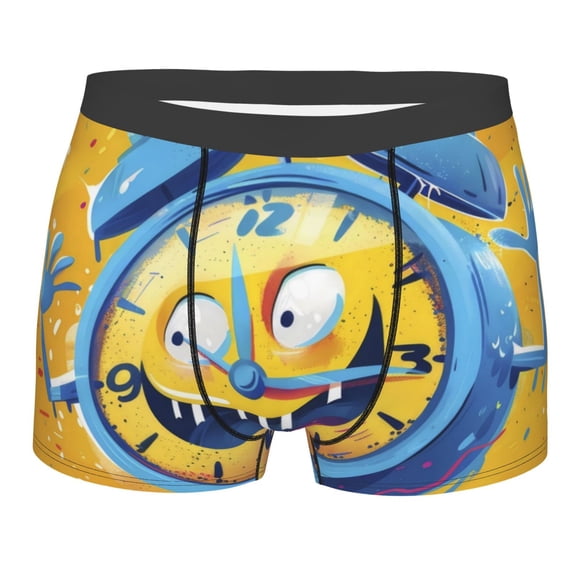 Rateoe Funny Alarm Clock Illustration Mens Boxer Briefs Poly Spandex Performance Boxer Briefs Underwear Hem Boxer Briefs - Small