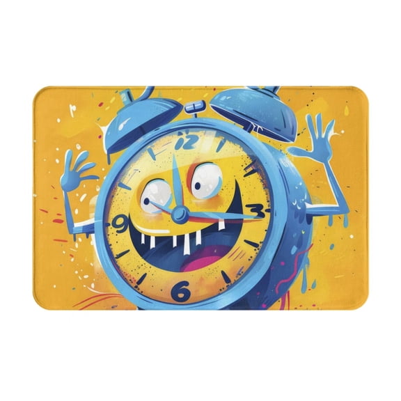 Rateoe Funny Alarm Clock Illustration Pattern Flannel Door Mat Indoor Outdoor Entrance, Waterproof All-Weather Doormat,Fade Resistant, Low Profile Entryway Mat 16x24in