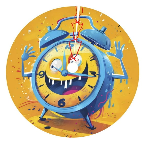 Rateoe Funny Alarm Clock Illustration Print Christmas Tree Skirt 30" for Xmas Holiday New Year Party Circle Tree Mat Ornaments Decoration
