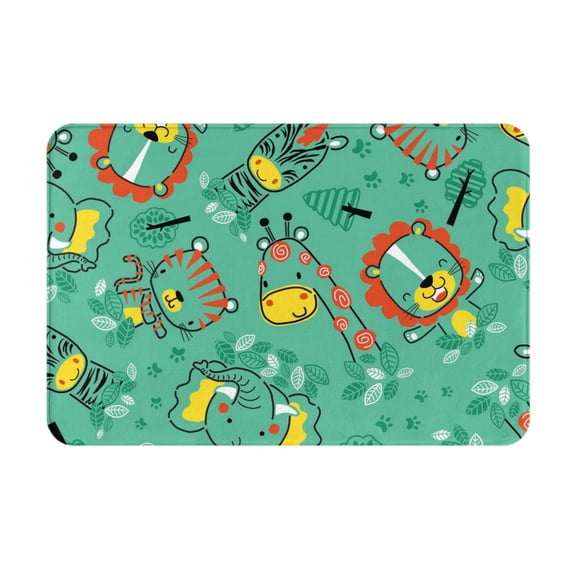 Rateoe Funny Animals in Jungle Pattern Flannel Door Mat Indoor Outdoor Entrance, Waterproof All-Weather Doormat,Fade Resistant, Low Profile Entryway Mat 16x24in