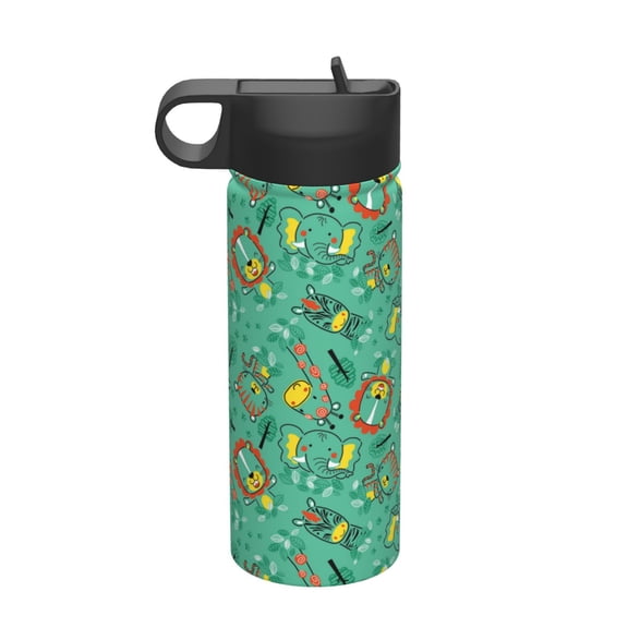 Rateoe Funny Animals in Jungle Printed 18oz Sports Insulated Water Bottle, Double-Walled Stainless Steel Kettle with Leak-Proof Straw Lid, Portable & BPA-Free for Outdoor, Gym, Camping, and Travel