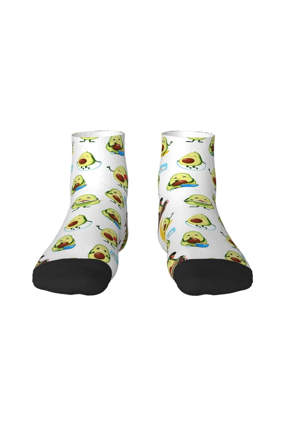 Funny Avocado In Mexican Clothes Pattern Quarter Crew Socks,Toe Seamed Ankle Socks,Cotton Cushioned Breathable Athletic Crew Sports Socks