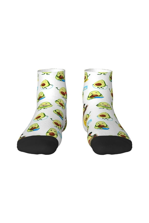 Funny Avocado In Mexican Clothes Pattern Quarter Crew Socks,Toe Seamed Ankle Socks,Cotton Cushioned Breathable Athletic Crew Sports Socks