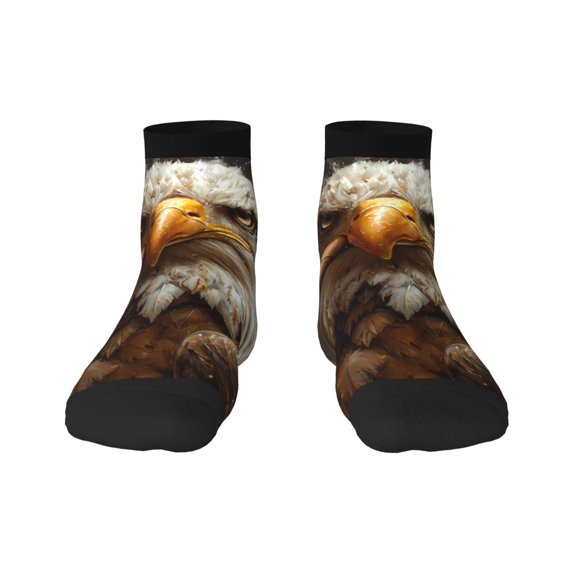 Rateoe Funny Bald Eagle Pattern Quarter Crew Socks,Toe Seamed Ankle Socks,Cotton Cushioned Breathable Athletic Crew Sports Socks