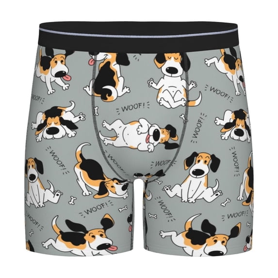 Rateoe Funny Beagle Active Dog Print Men’s Underwear Boxer Briefs Soft Comfortable Underwear Boxer Briefs, Long Leg Briefs,Anti-chafing Boxer Briefs