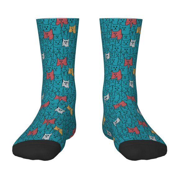Rateoe Funny Cat Blue Pattern Children's Socks, Socks Gifts ,kids Crew Soft Cotton Socks , Moisture-Wicking, Durable, Ideal for Daily Wear & Sports