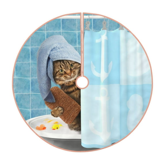 Rateoe Funny Cat Taking a Bath Pattern Christmas Tree Skirt with Ties , Christmas Tree Decorations, Farmhouse Christmas Decor Xmas Holiday Decorations-36"