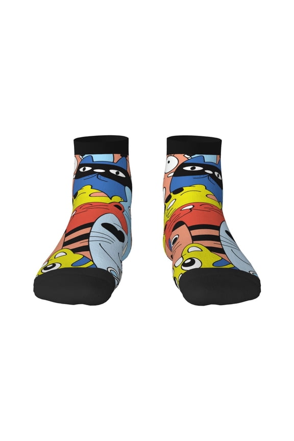 Funny Cats Pattern Quarter Crew Socks,Toe Seamed Ankle Socks,Cotton Cushioned Breathable Athletic Crew Sports Socks
