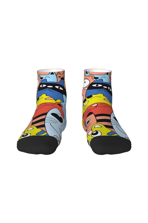 Funny Cats Pattern Quarter Crew Socks,Toe Seamed Ankle Socks,Cotton Cushioned Breathable Athletic Crew Sports Socks