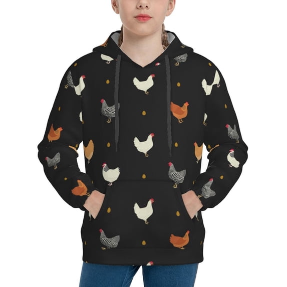 Rateoe Funny Chicken Pattern Boys Hoodie, Youth Pullover Hooded Sweatshirt, Kangaroo Pocket Hoodie for Kids-Medium