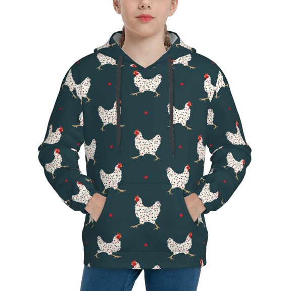 Rateoe Funny Chicken Pattern Boys Hoodie, Youth Pullover Hooded Sweatshirt, Kangaroo Pocket Hoodie for Kids-Medium