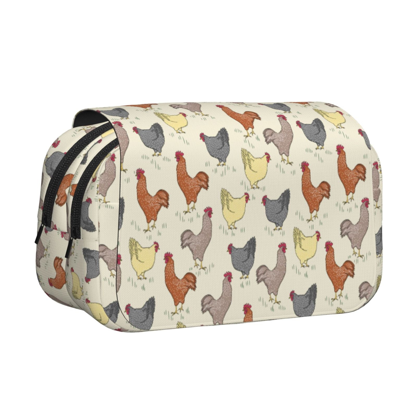 Rateoe Funny Chicken Pattern Double Clamshell Pen Case, Storage Organizer with Two Zipper Compartments– Holds Up to 50 Pencils & Pens