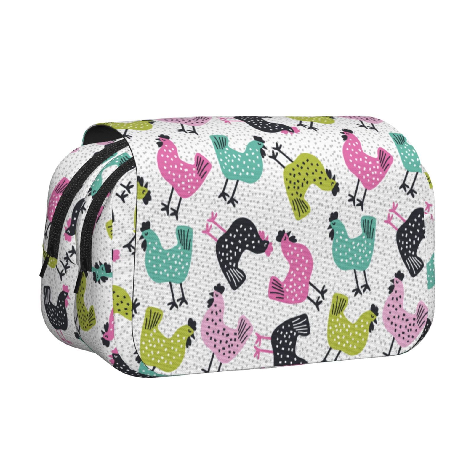 Rateoe Funny Chicken Pattern Double Clamshell Pen Case, Storage Organizer with Two Zipper Compartments– Holds Up to 50 Pencils & Pens