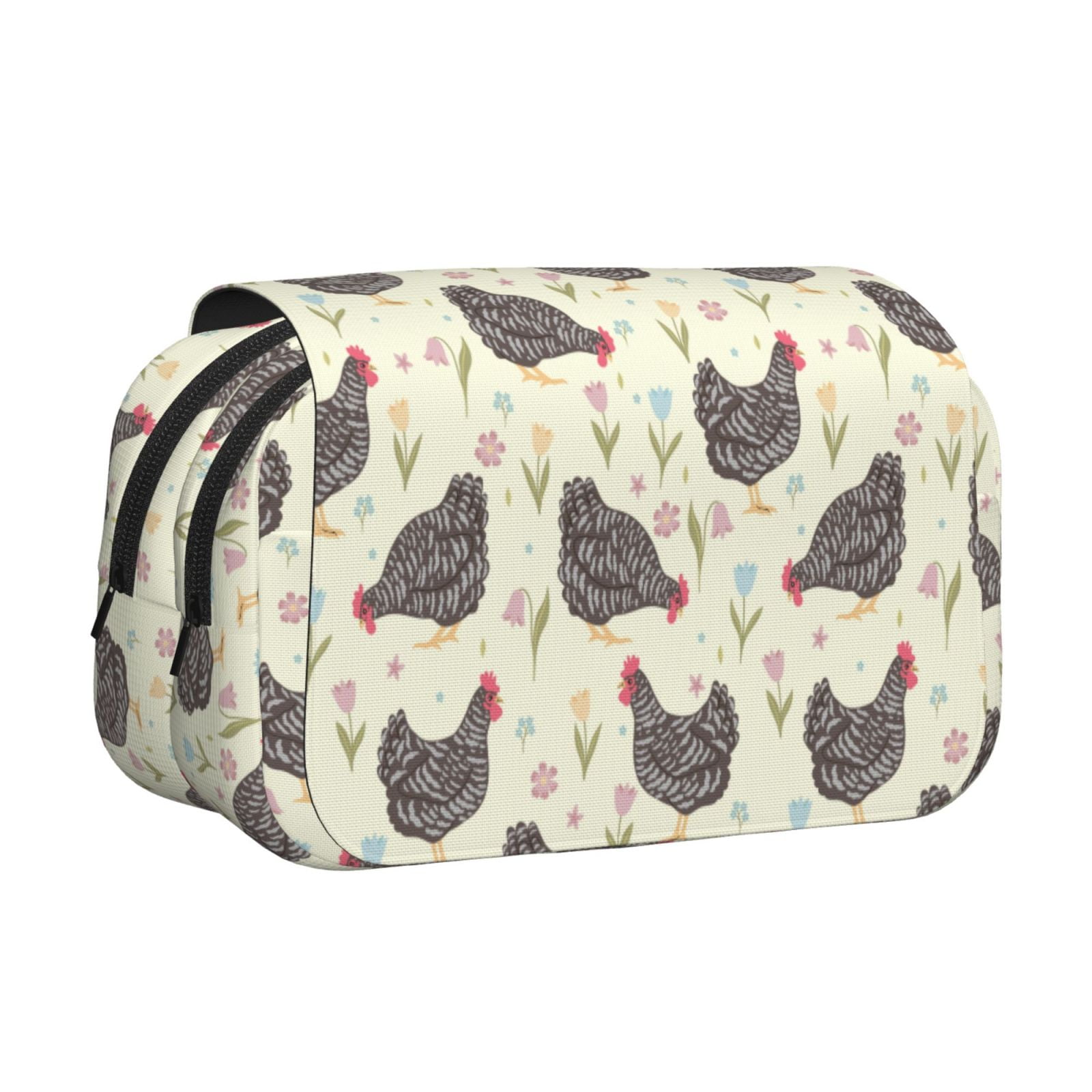 Rateoe Funny Chicken Pattern Double Clamshell Pen Case, Storage Organizer with Two Zipper Compartments– Holds Up to 50 Pencils & Pens