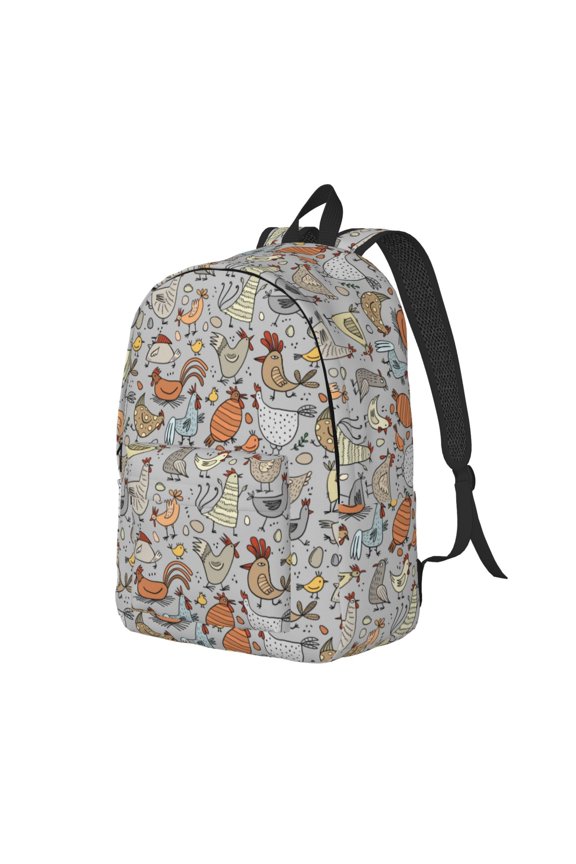 Funny Chicken Pattern Durable Canvas Backpack for Men & Women – Stylish & Lightweight – Adjustable Straps, Multiple Pockets – Fits 15-17 Inch LaptopsMedium