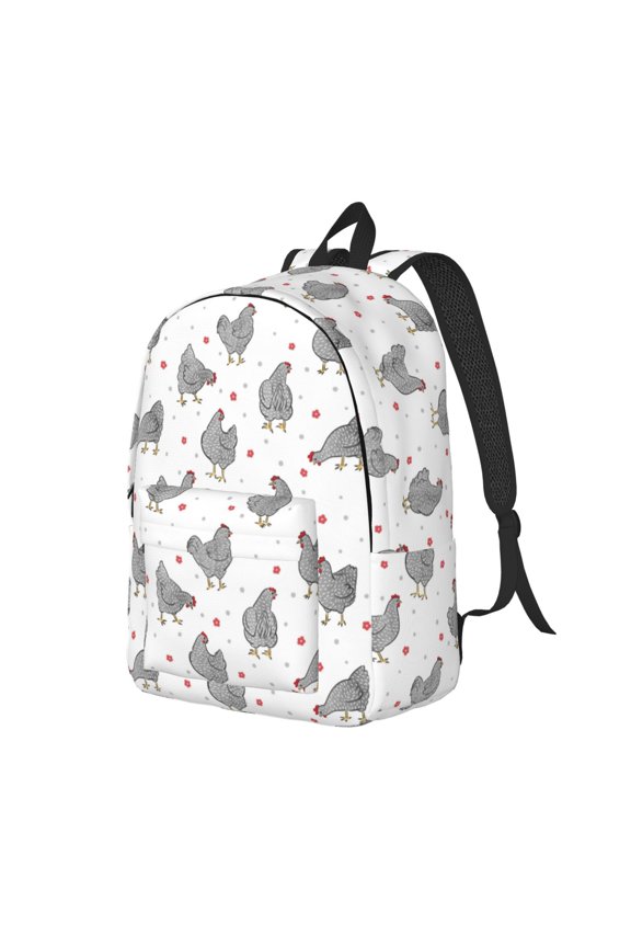 Funny Chicken Pattern Durable Canvas Backpack for Men & Women – Stylish & Lightweight – Adjustable Straps, Multiple Pockets – Fits 15-17 Inch LaptopsMedium