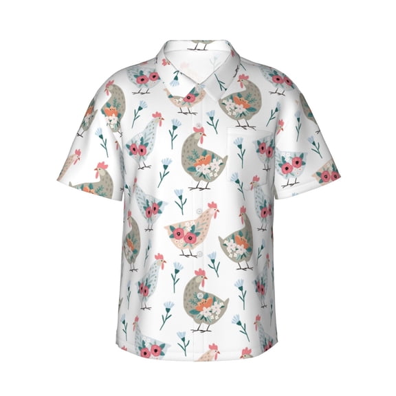 Rateoe Funny Chicken Pattern Men’s Hawaiian Shirt – Short Sleeve Button-Down Tropical Beach Shirt, Lightweight & Breathable Casual Aloha Shirt with Pocket,3X-Large