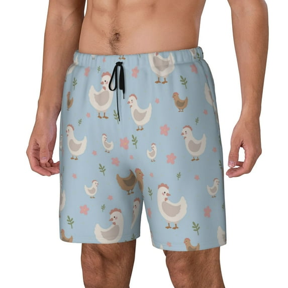 Rateoe Funny Chicken Pattern Men’s Swim Shorts with Compression Liner – Double-Layered Quick-Dry Swimwear, Comfortable & Stretchy Beach Shorts-X-Large