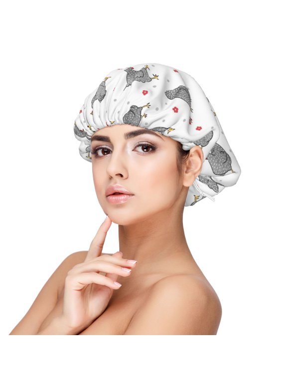 Funny Chicken Pattern Silk Satin Hair Bonnet for Sleeping, Adjustable Sleep Cap Turban for Women , Curly Straight Hair Long Large Braid