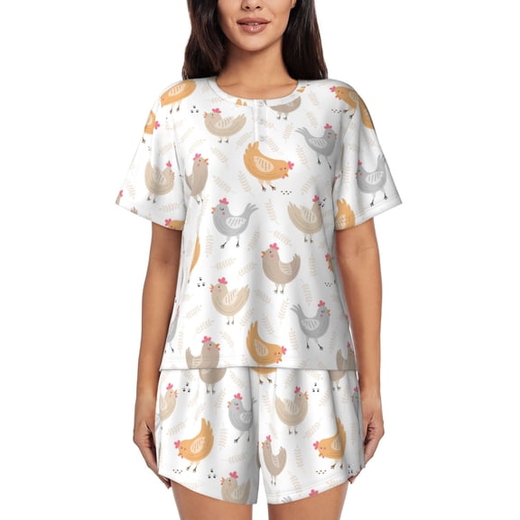 Rateoe Funny Chicken Pattern Women's Short-Sleeved Pajama Set - 2 Piece Soft and Lightweight Sleepwear Set-XX-Large